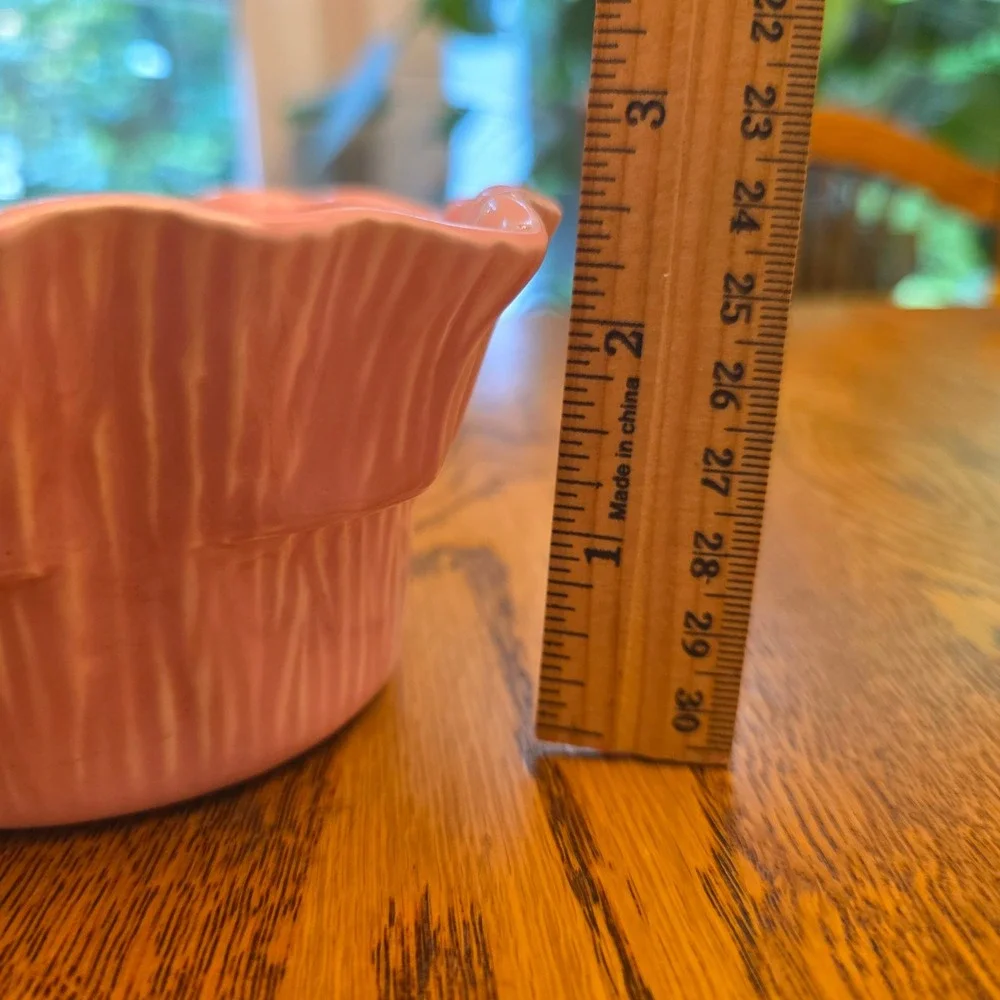 Vintage 1964 Miramar of California Pink Tree Bark Ruffled Bowl Planter 267 MCM